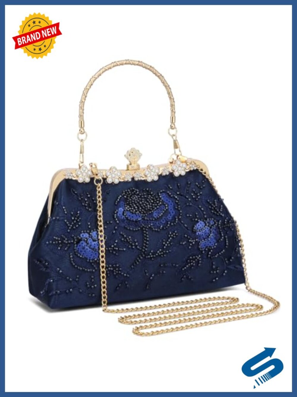 Beaded Sequin Rhinestone Evening Clutch Wristlet Crossbody Bag
